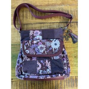 Sakroots Cabernet In Bloom Butterfly Foldover Crossbody Purse Bee Keychain EC